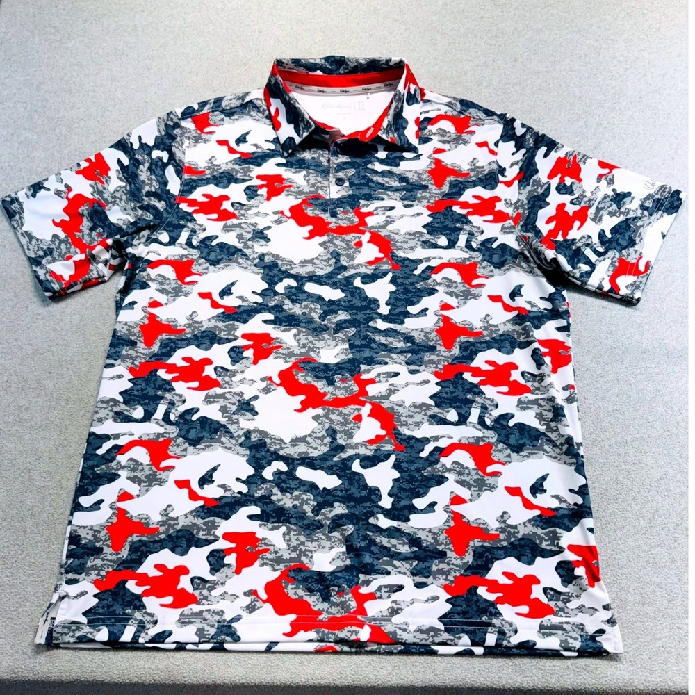 Walter Hagen 11 Majors Golf Polo Mens L Red White Blue Camo Patriotic Stretch